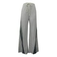 thumbnail image 2 of Tittly Lounge Pants Women Cotton Pants for Women Casual Sweatpants Women Loose Wide Leg Elastic Waist Drawstring Cargo Striped Sweat Pants Pants for Women Trendy Comfy Pants Women Grey M, 2 of 4
