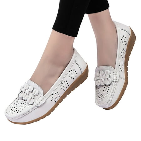 Xysaqa Shoes for Women  Slip on Flats Shoes Women s Casual Single Shoe Cowhide Peas Mom Shoes Cowhide Soled Hollowed Out Shoes Womens Flats on Clearance
