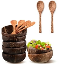Natural Coconut Bowls and Spoon,Happon 6 Set Coconut Bowls and Spoon,Smoothie Bowls and Spoons,Handmade Coconut Bowls for Vegan Gifts Kitchen Serving