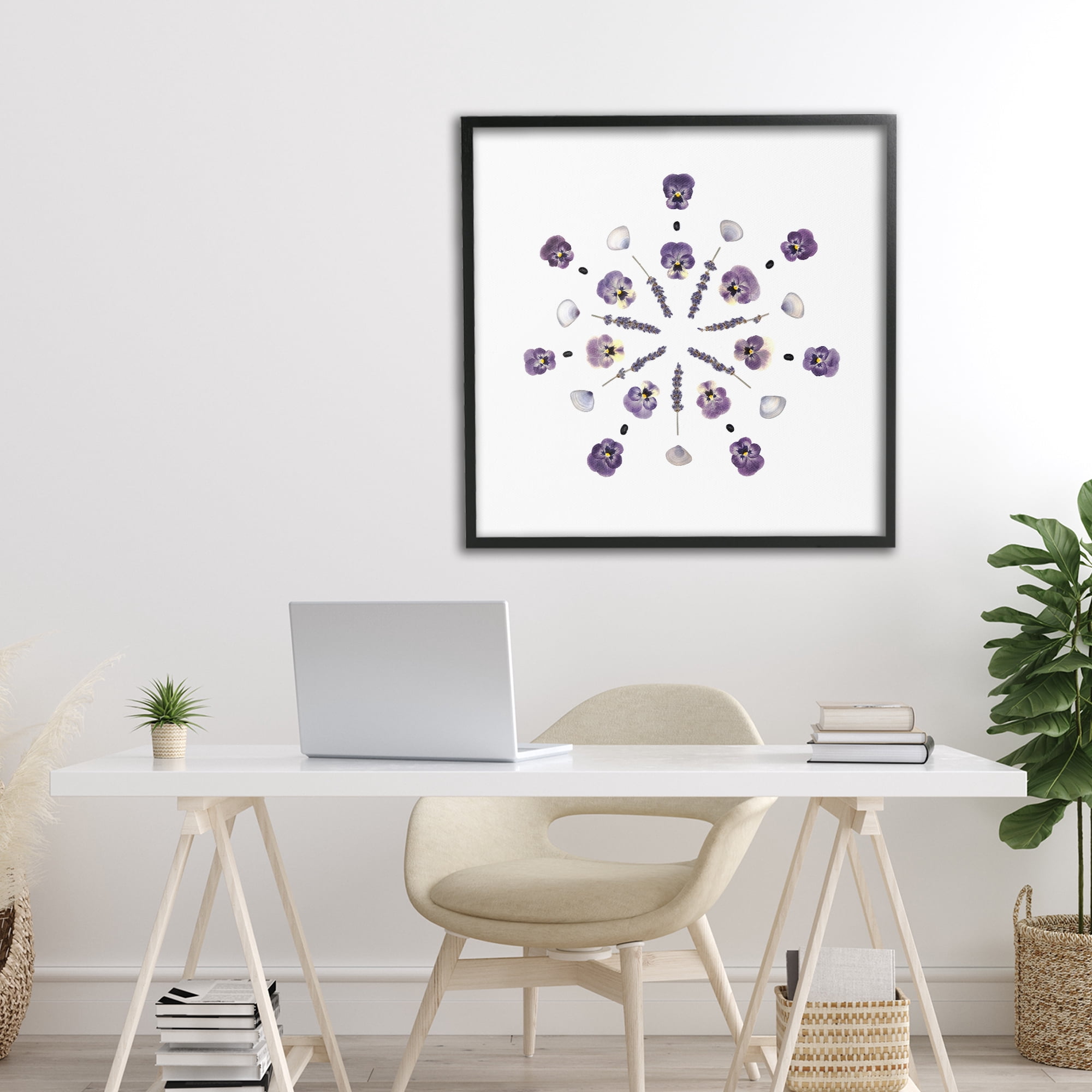 Stupell Industries Pansies & Lavender Symmetry Black Framed Giclee Art, design by Beth Adoette