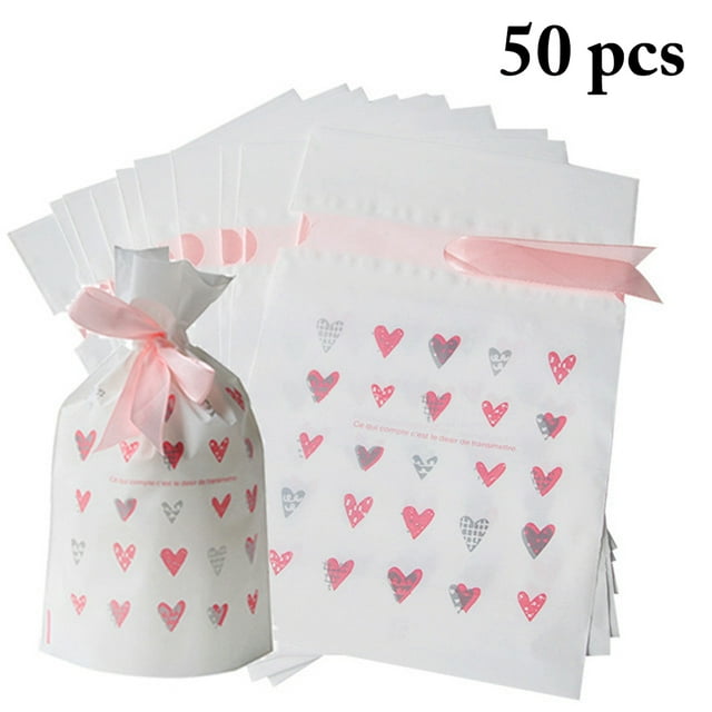 Coofit 50PCS Cello Bag Drawstring Cookie Bag Cellophane Treat Bag for Candy Bread