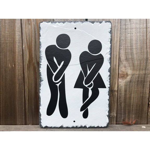 Sassy Squirrel Handcrafted Slate Plaque - Ladies and Gents Bathroom. 2 Sizes - 12"x8" or 16"x10" Humorous Bathroom Sign