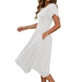 thumbnail image 4 of Mujeres Manga Corta Tops Estilo Casual Cuello Redondo Sólido Irregular Doblado Vestido, Vestido de Manga Corta para las Mujeres Falda Primavera Verano Diario, 4 of 8