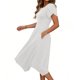 thumbnail image 4 of Mujeres Manga Corta Tops Estilo Casual Cuello Redondo Sólido Irregular Doblado Vestido, Vestido de Manga Corta para las Mujeres Falda Primavera Verano Diario, 4 of 8