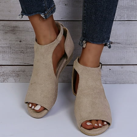 

Cathalem Women Summer Toe Shoes Sandals Strap Buckle Open Beach Breathable Wedges Roman Women s Strap Sandals for Women Platform Beige 6.5
