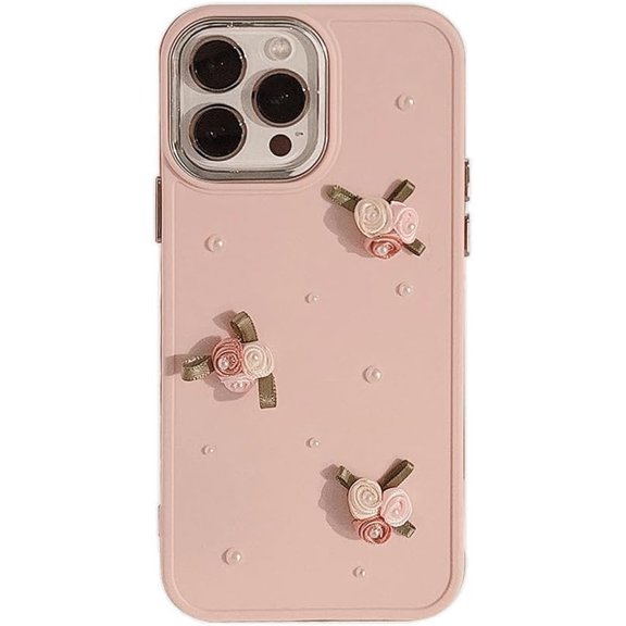 Handmade 3D Flower Pearl Soft for iPhone Case (Pink,iPhone 12 Pro)