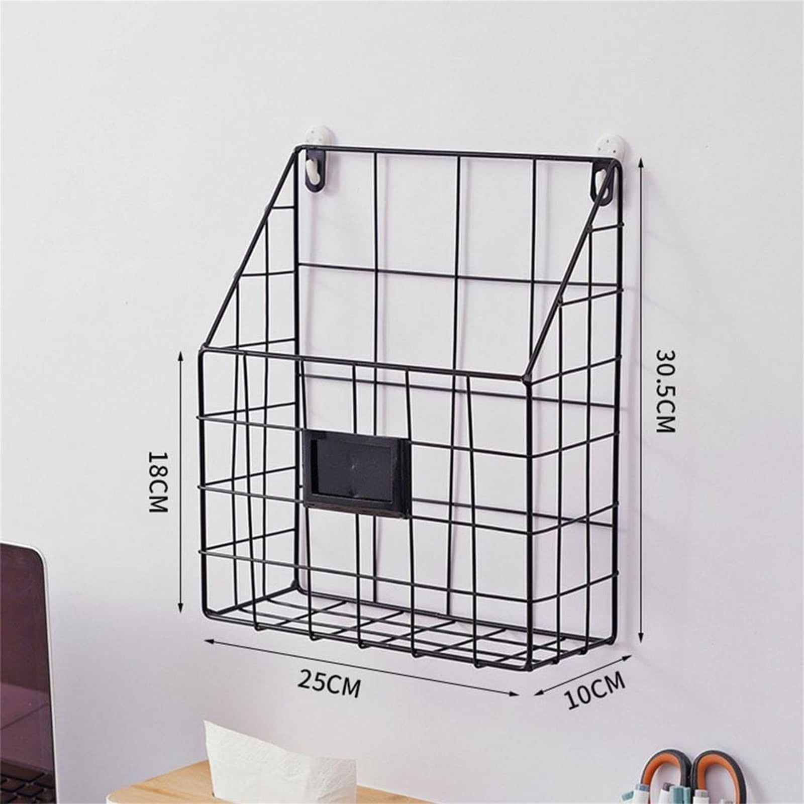 Simple Houseware Grid Single Pocket Wall Mount File Holder with Tag Slots,Hanging Wall File Organizer Metal Mesh Wall Mounted File Holder for Magazines/Files Fits Home & Office Use(White,9.8x4x11.9")