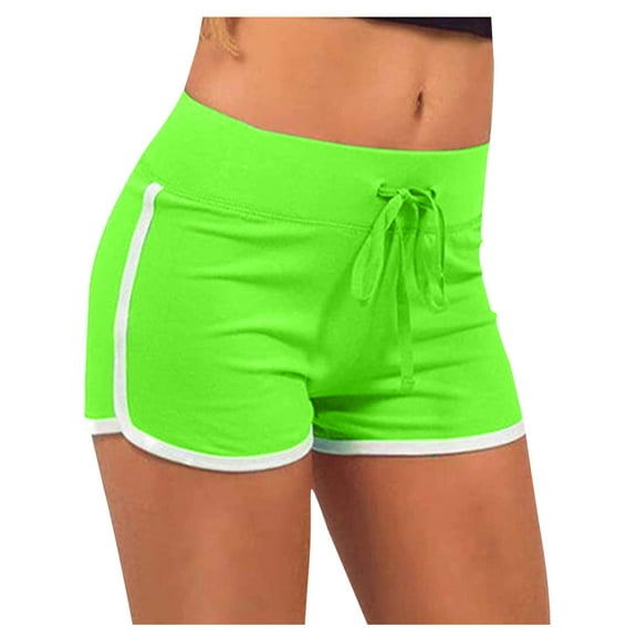 GZWYHT Shorts for Women,Running Shorts,Drawstring Fitness Women's Pants Mid Sport Stretch Shorts Yoga Waist Plus Size Pants,Workout Shorts,Athletic Shorts,Summer Pants,Green,L