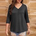 thumbnail image 6 of Pincandy Women Plus Size Neck 3/4 Sleeve Casual Tshirts Loose Basic Tunic Tees Shirts Dressy Casual Henley V-Neck Summer Tops Pleated T-Shirts Loose Fit Tunic Blouses,Dark Gray,2XL, 6 of 7