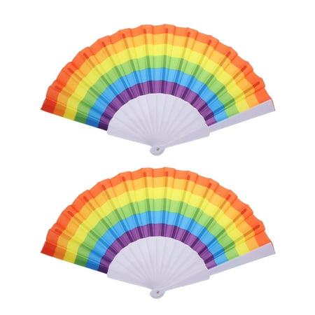 

2pcs 23cm Handheld Plastic Rainbow Folding Fan Family Cool Summer Folding Fan for Friends
