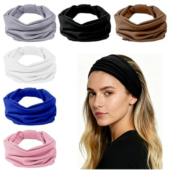 6 Pack  headbands for Women, Wide Elastic Head Bands, Non-Slip Thick Hair Bands, Sports Stretchy Sweat Bands, Large Knotted Soft Headband for Washing Face, ,Workout,  Running, Fashion