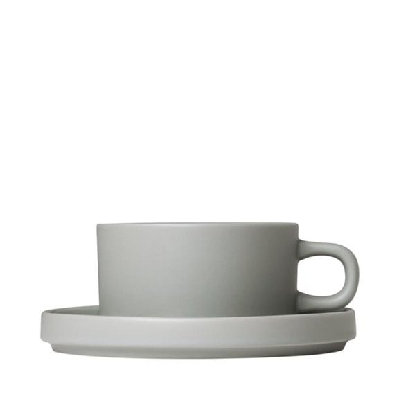 6 oz PILAR Tea Cups with Saucers Mirage Grey - Set of 2
