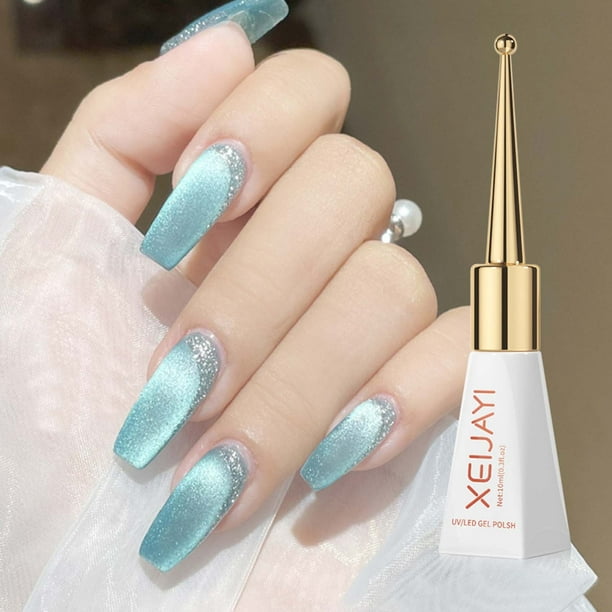 Esmalte de uñas blanco de cerámica con efecto ojo de gato, pegamento para esmalte de uñas, esmalte de uñas blanco de porcelana brillante, 10 ml por uña.