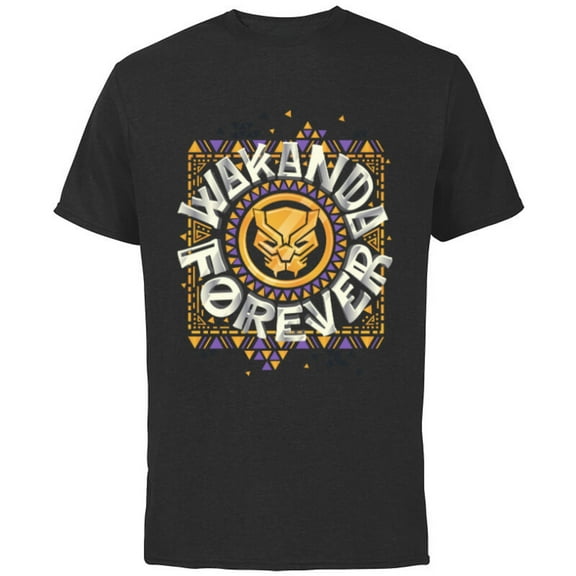 Marvel Black Panther Wakanda Forever Emblem - Short Sleeve Cotton T-Shirt for Adults - Customized-Black