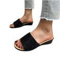 thumbnail image 4 of Summer Slippers for Women with Arch Support Solid Open Toe Slip-On Comfortable Wedge Low Heel Sandals Slippers for Women Beach Vacation Holiday Daily Fashion Black 7, 4 of 8