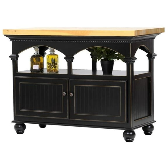 American Heartland 15145BKPT Poplar Kitchen Island with Pine Top, Antique Black