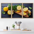 thumbnail image 2 of wall26 - 3 Piece Framed Canvas Wall Art - Lemon and Mint Leaves Served on Wooden Kitchen Board on Black Rustic Table - Modern Home Art Stretched and Framed Ready to Hang - 24"x36"x3 NATURAL, 2 of 5