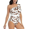 thumbnail image 3 of Zufioo Dachshund Dog Puppy Print One-shoulder Ruffled One-piece Swimsuit, High Elastic Integrated Removable Chest Pad Swimsuit Suitable for Beach, Pool and Vacation-X-Large, 3 of 6