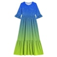 thumbnail image 4 of ITSAME Girls A-Line Dress Gradient Print Crew Neck Flowy Ruffle 3/4 Sleeve Summer Casual A-Line Dress Green Size 10, 4 of 7