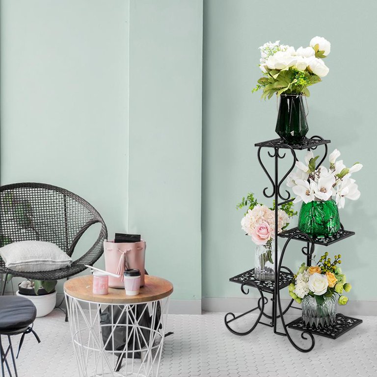 Ktaxon Metal 4-Tier Indoor Vertical Plant Stand, Flower Pattern