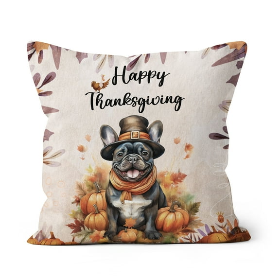 Happy Thanksgiving French Bulldog Welcome Thankful Fall Autumn Pumpkin Pillow Cushion Double Sided Dog Lover Gifts Throw Pillow - 02021