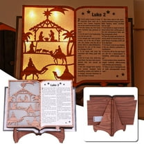 3D Christmas Wooden Nativity Scene Book Display with Light, Wooden Nativity Set, Nativity Scene Decorations with LED Light for Shelves Decorations