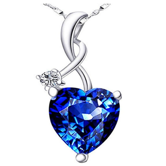 Silver Color Crystal Heart Pendant Infinity Necklace Cubic Zirconia Valentines Jewelry for Women (Dark Blue)