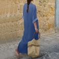 thumbnail image 4 of Guluxicc Denim Maxi Dress for Women Split Neck Rolled 3/4 Sleeve Pockets Loose Casual Summer Dress, 4 of 5