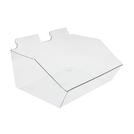 SSWBasics Clear Plastic Dump Bin for Slatwall (Set of 2) - 12" x 5.5" x 9.5" - Retail Display Organizer - Perfect for Retail Stores Shops and Merchandising Display