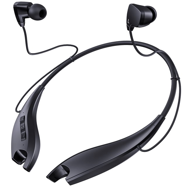 YOSDOM Auriculares Bluetooth con banda para el cuello, auriculares alrededor del cuello 24H+ tiempo de reproducción, auriculares Bluetooth con vibración de llamada, diseño de mandíbula de tiburón auri