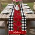 thumbnail image 4 of Valentine's Day Table Runner - 72 Inch Long Red Roses Floral Leaves Buffalo Plaid Cotton and Linen Blended Dress Scarves Farmhouse Table Runner for Kitchen Dining, Coffee Table, 13" x 72", 4 of 8