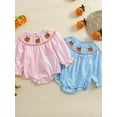 thumbnail image 3 of Newborn Baby Girl Halloween Smocked Pumpkin Outfit 3 6 12 18 Months 2T 3T Plaid Bubble Romper Embroidery Thanksgiving Fall Clothes, 3 of 7