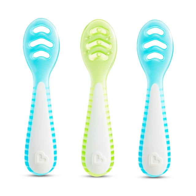 Cucharas para bebés Munchkin Gentle Dip para autoalimentación, paquete de 3 unidades, azul/verde