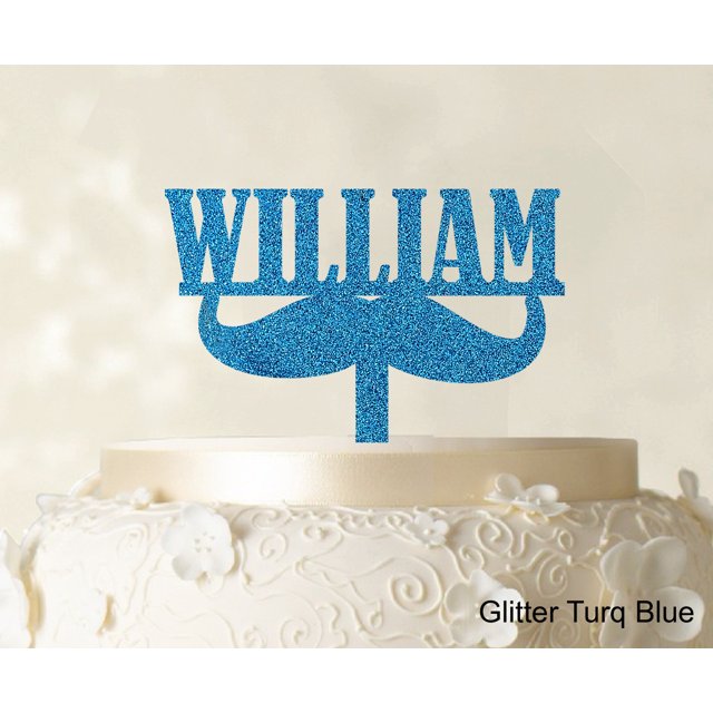 Custom Name Cake Topper Personalized Glitter Turquoise Blue Cake Topper Color Option Available 5-7 Inches Wide