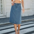 thumbnail image 5 of RUTAYY Women Summer Casual Elastic Waist Denim Skirts Loose Trendy Solid Color A-Line Midi Jean Skirt With Pockets Smocked Boho Pleated Skirts, 5 of 8