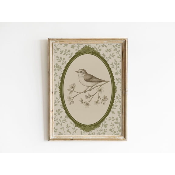 Vintage Bird Wall Art | Botanical Bird Illustration | Cottagecore Nature Poster | Rustic Home Decor, Unframed Poster Size 8x12