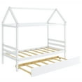 thumbnail image 2 of Gymax Twin House Bed Frame w/ Trundle Roof Wooden Platform Mattress Foundation White, 2 of 9