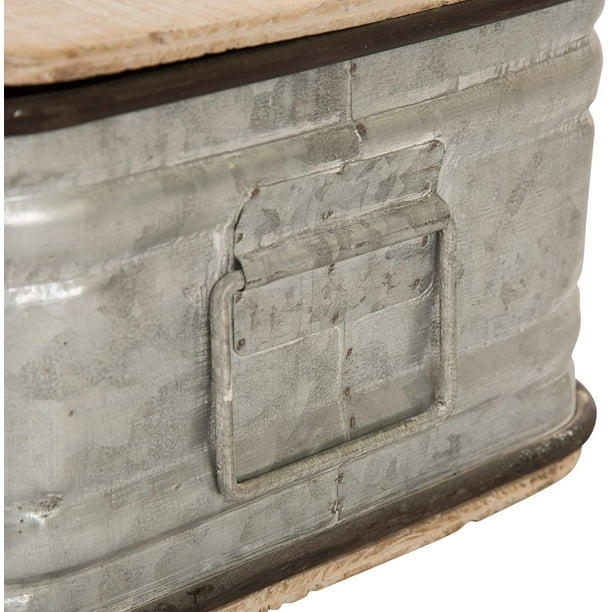 Set/2 Farmhouse Metal Storage Nesting Boxes with Wooden Lids