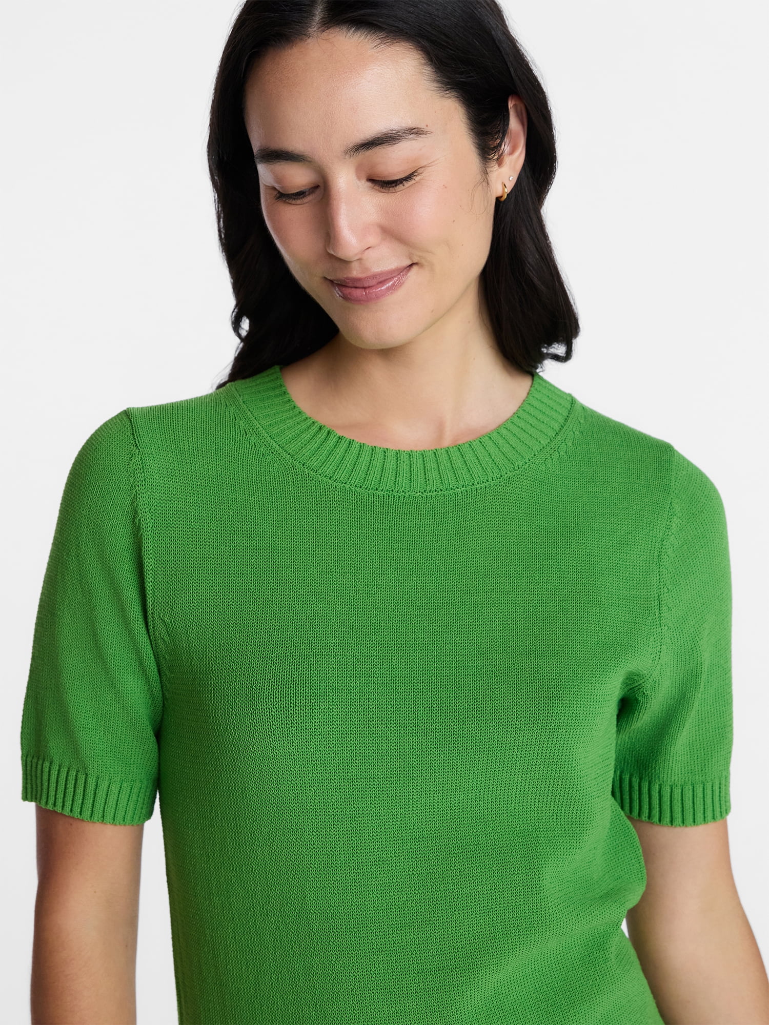 Time and Tru Women's Crewneck Sweater with Short Sleeves, Lightweight, Sizes XS-XXXL