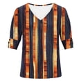 thumbnail image 6 of QQAMB Womens Tops Buttons Shirts V-Neck Strip Printed Spring Summer Outfits Plus Size Blouses Dressy Casual Tee Brown 2XL, 6 of 6