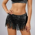 thumbnail image 2 of DHFJKG Womens Skirts Latin Dance Glitter Sequins Tassels Mini Skirt With Asymmetric Hem Performance Wear Soft Skirt, 2 of 4