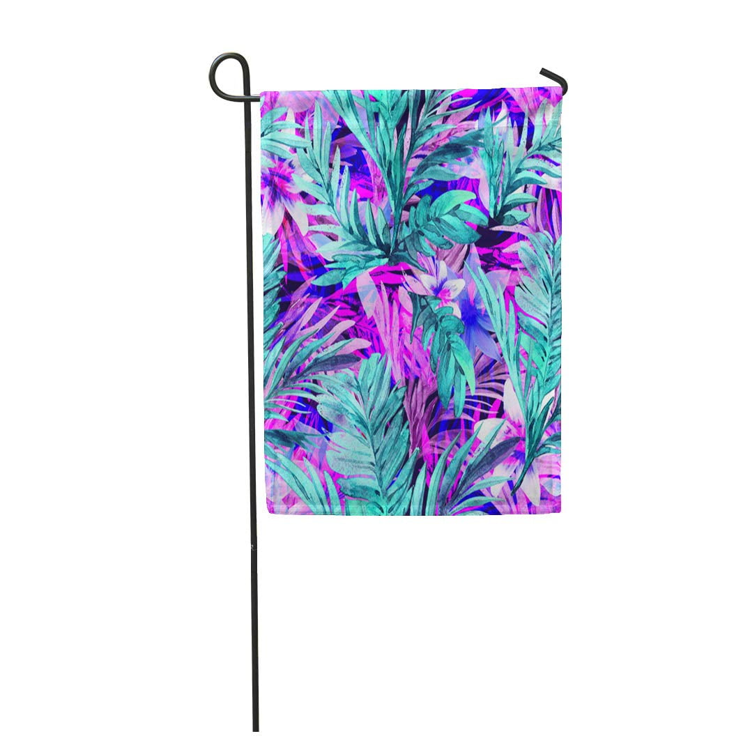 Download Laddke Tropical Neon Floral Palm Leaf Overlay In Turquoise And Fuchsiaseamless Pattern Garden Flag Decorative Flag House Banner 28x40 Inch Walmart Com Walmart Com