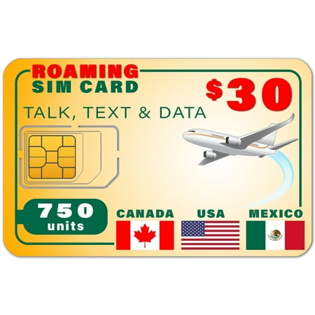 USA Canada Mexico GSM SIM Card - Rollover 750 Minutes Talk Text Data 180-Day Wireless