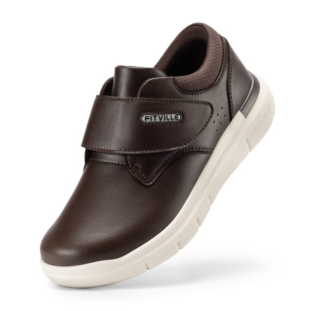 FitVille-zapatos de cuero para diabéticos para hombre, calzado extraancho, antideslizante, ligero, para dedos ortopédicos, pies hinchados