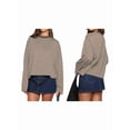 thumbnail image 3 of Women'S Striped Long Sleeve Shirts Drop Shoulder Sweatshirt Crewneck Color Block Pullover Tops Dark Brown S, 3 of 5