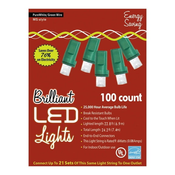 Golden Bay 100 Pure White LED Holiday Lights - M5 Style - 24.4 ft