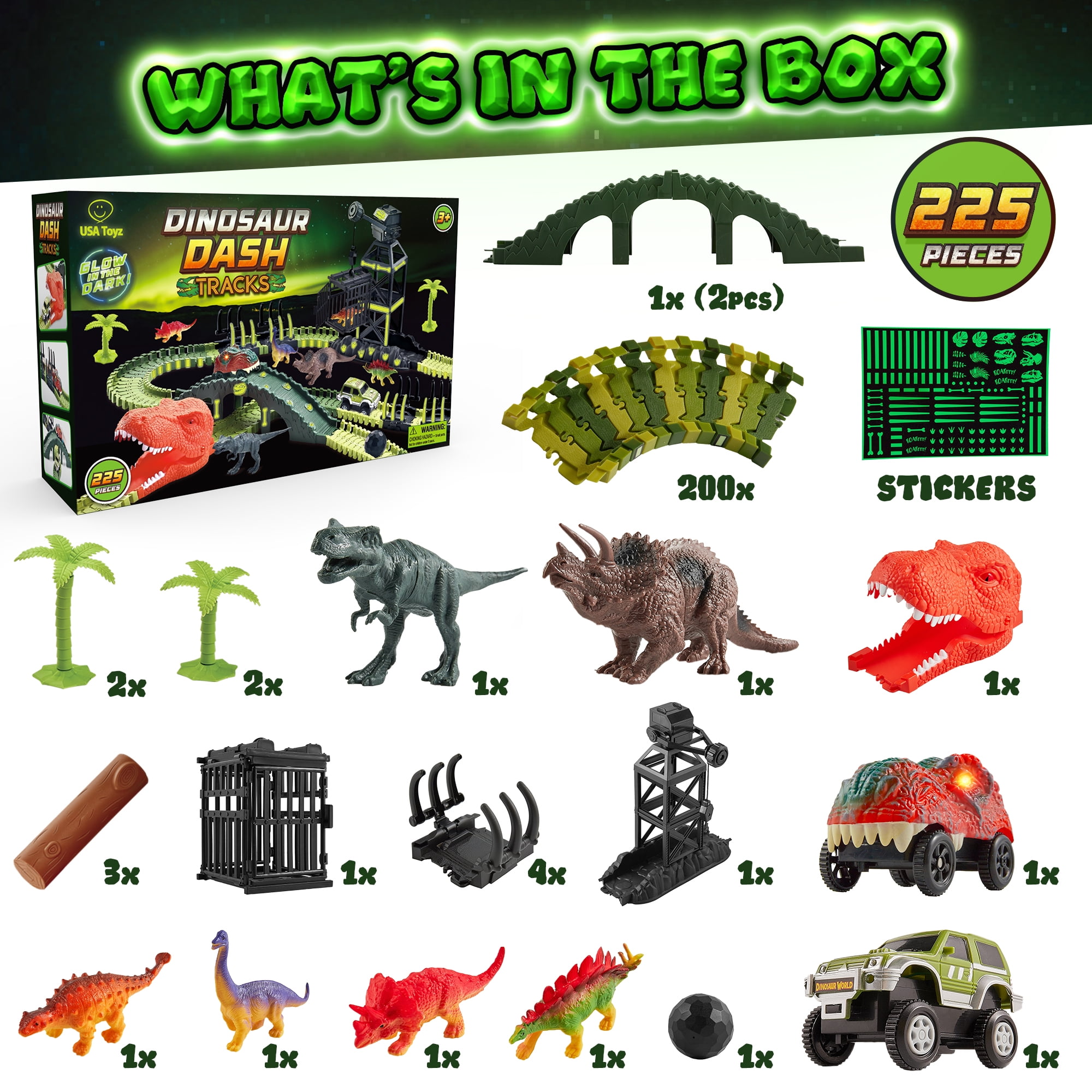 USA Toyz Dinosaur Race Track STEM Playset 225 Pieces Summer Toy for Kids Ages 3+