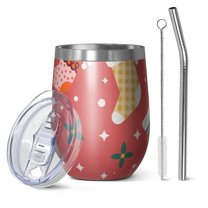 Christmas 12oz Stainless Steel Insulated Wine Tumbler with Lid and Straw – Double Wall Vacuum Mug for Hot & Cold Drinks, 304 Steel Interior, Sweat-Free Design