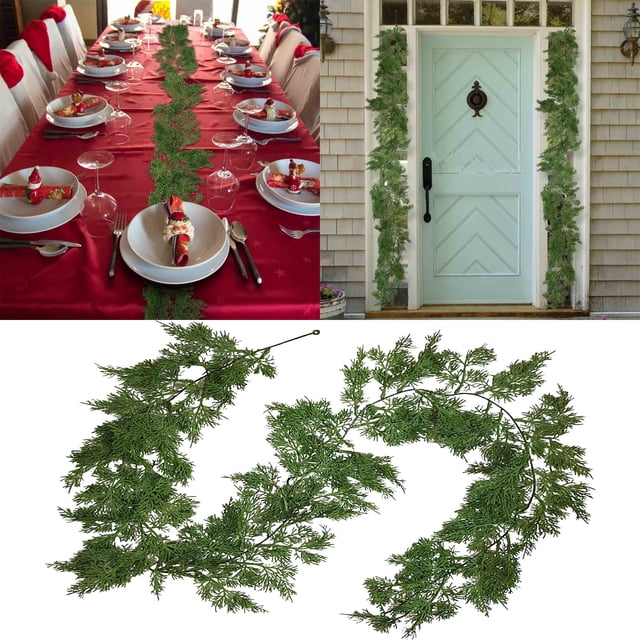 Suncoda Rattans Rattans, Simulated Christmas Rattan Feel Soft Glue Green Plant Pines Needles Cypresses Leaf Door Hanging Wall Hanging Home Layout Interior Decoration 180Cm/6Ft