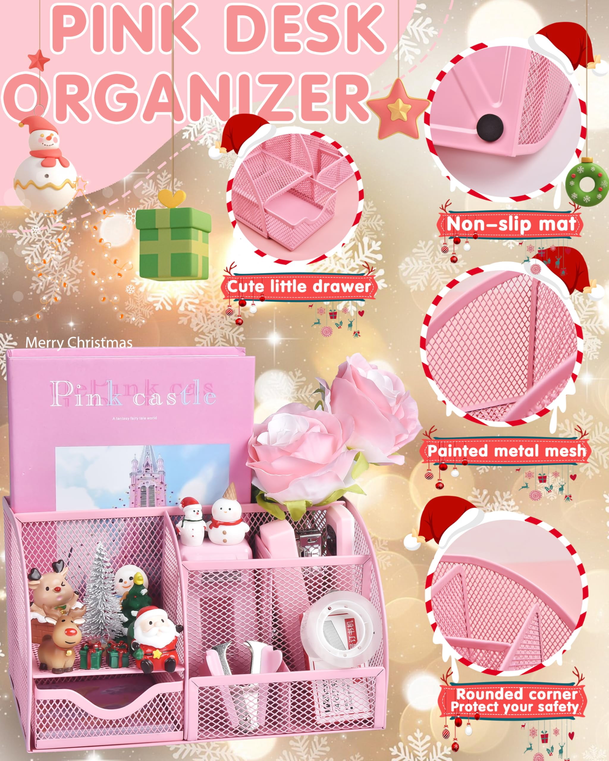 Pink Desk Accessories  24pcs Office Supplies And Organizers With Tape Dispenser Stapler Staple Remover Ect Gift Box Packaging
